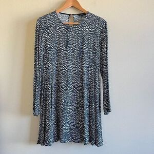 ZARA LONG SLEEVE SHIFT‎ DRESS PRINTED WOMENS SIZE S SWING NAVY BLUE WHITE